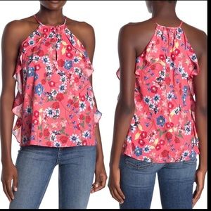 Parker Floral Print Keyhole Ruffle Tank Top Coral Size Small NWT